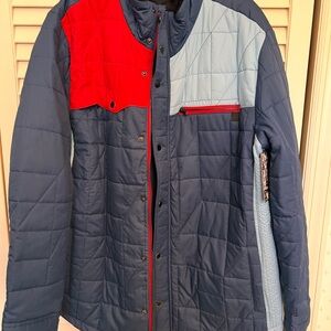Hurley Men's Puffer Jacket - Navy, Light Blue, and Red